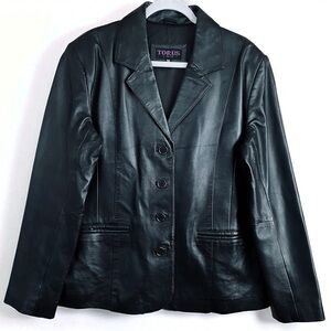 PLUS Torus London 100% Genuine Leather Butter Soft Classic Black Jacket Size 18